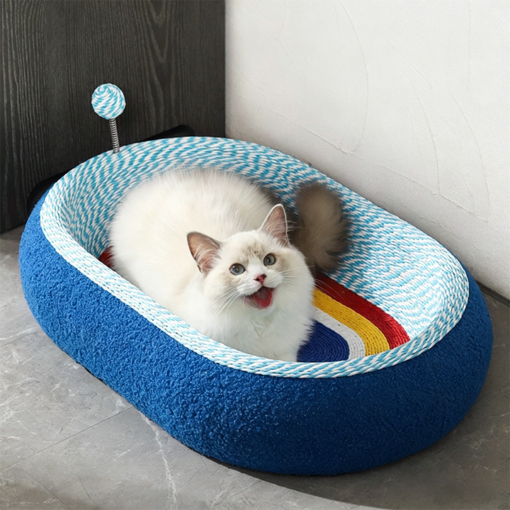 寝室用 コンテンポラリー クリエイティブ ラウンド・オーバル クラフト紙 テディフリース キャットベッド トイボール付き 