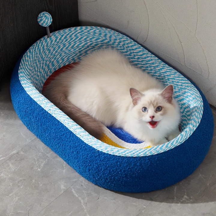 寝室用 コンテンポラリー クリエイティブ ラウンド・オーバル クラフト紙 テディフリース キャットベッド トイボール付き 
