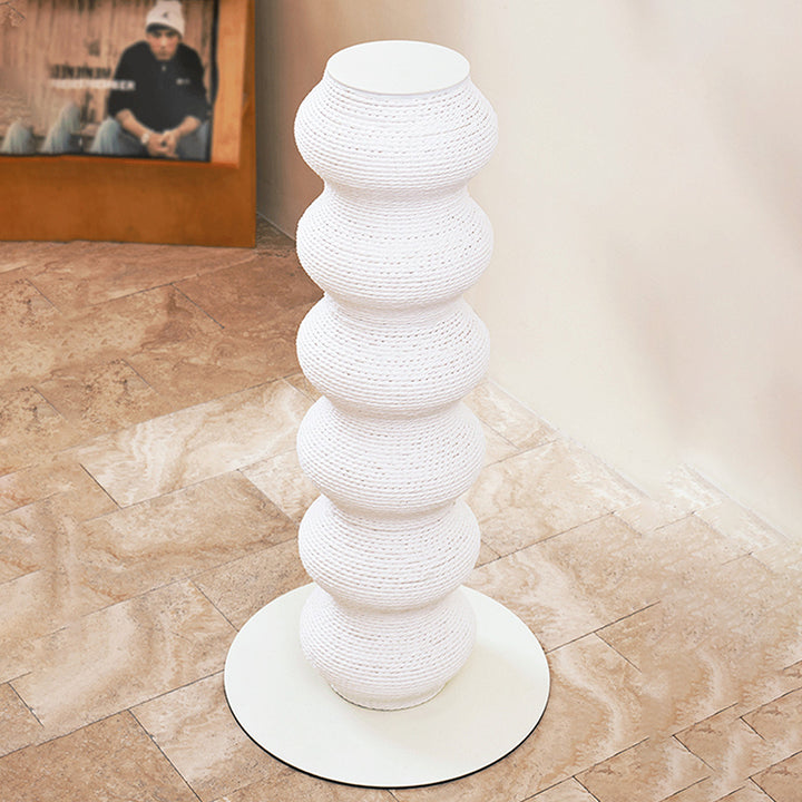 Modern Minimalist Cylindrical Wave-Patterned Paper Rattan Steel Cat Scratching Post For Living Room