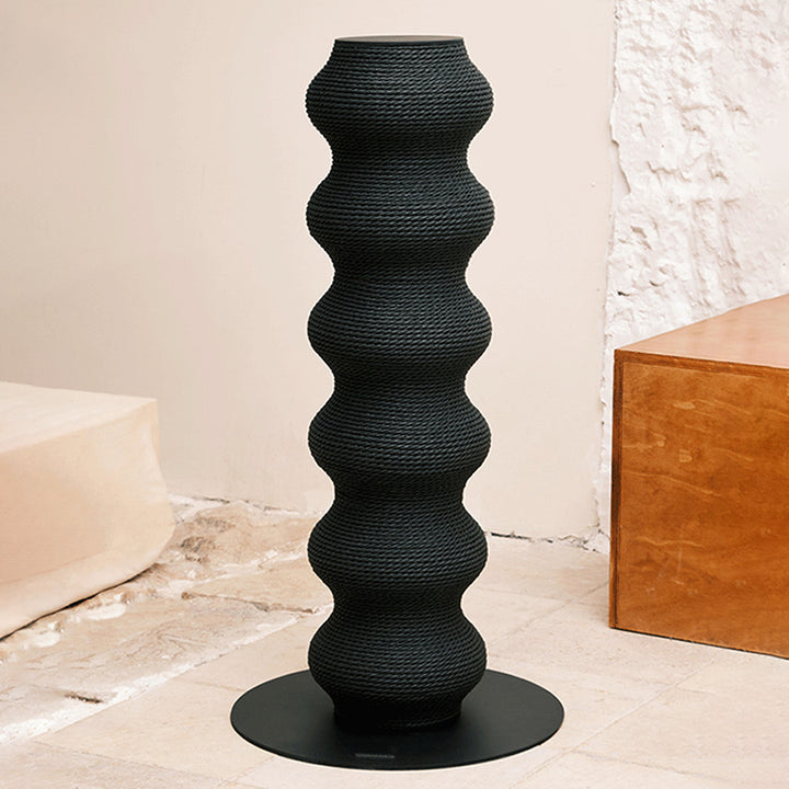 Modern Minimalist Cylindrical Wave-Patterned Paper Rattan Steel Cat Scratching Post For Living Room