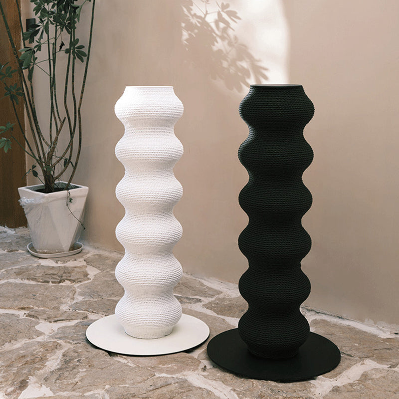 Modern Minimalist Cylindrical Wave-Patterned Paper Rattan Steel Cat Scratching Post For Living Room