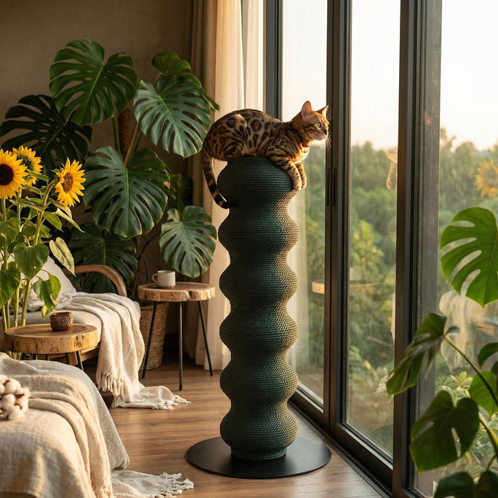Modern Minimalist Cylindrical Wave-Patterned Paper Rattan Steel Cat Scratching Post For Living Room