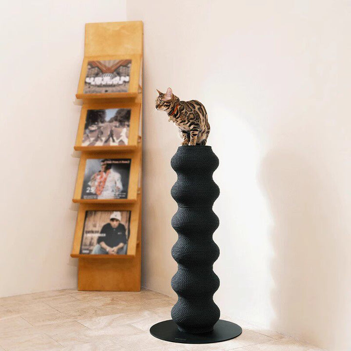 Modern Minimalist Cylindrical Wave-Patterned Paper Rattan Steel Cat Scratching Post For Living Room
