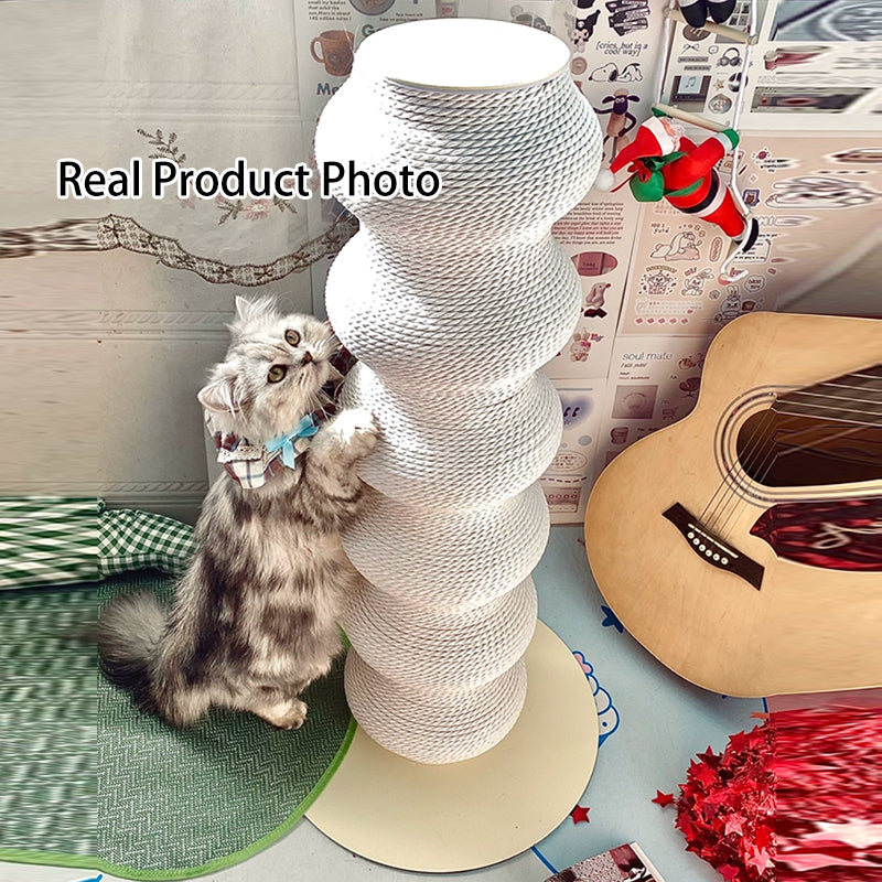 Modern Minimalist Cylindrical Wave-Patterned Paper Rattan Steel Cat Scratching Post For Living Room