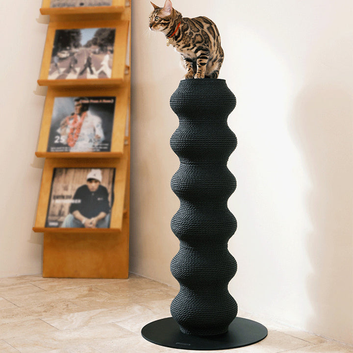 Modern Minimalist Cylindrical Wave-Patterned Paper Rattan Steel Cat Scratching Post For Living Room
