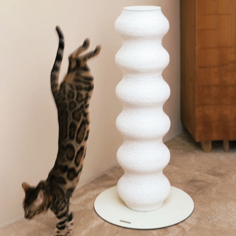 Modern Minimalist Cylindrical Wave-Patterned Paper Rattan Steel Cat Scratching Post For Living Room