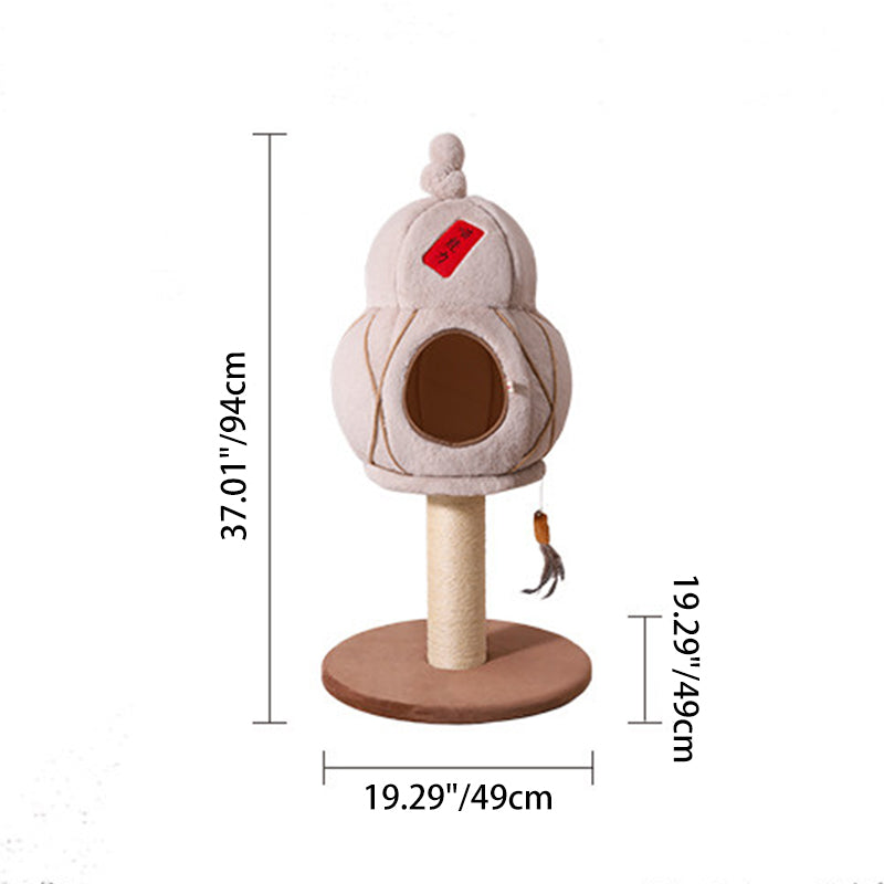 Contemporary Creative Cylindrical Gourd-Shaped Particleboard Sisal Velvet Cat Tree &amp; Condo 1 - Condo For Living Room