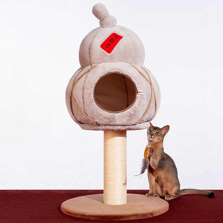 Contemporary Creative Cylindrical Gourd-Shaped Particleboard Sisal Velvet Cat Tree &amp; Condo 1 - Condo For Living Room