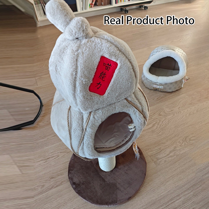 Contemporary Creative Cylindrical Gourd-Shaped Particleboard Sisal Velvet Cat Tree &amp; Condo 1 - Condo For Living Room