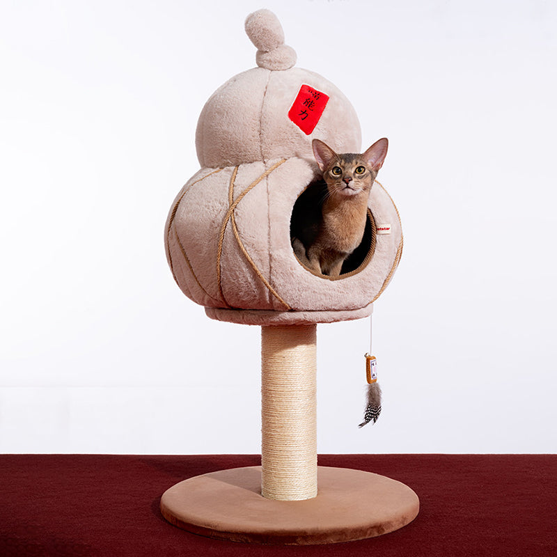 Contemporary Creative Cylindrical Gourd-Shaped Particleboard Sisal Velvet Cat Tree &amp; Condo 1 - Condo For Living Room