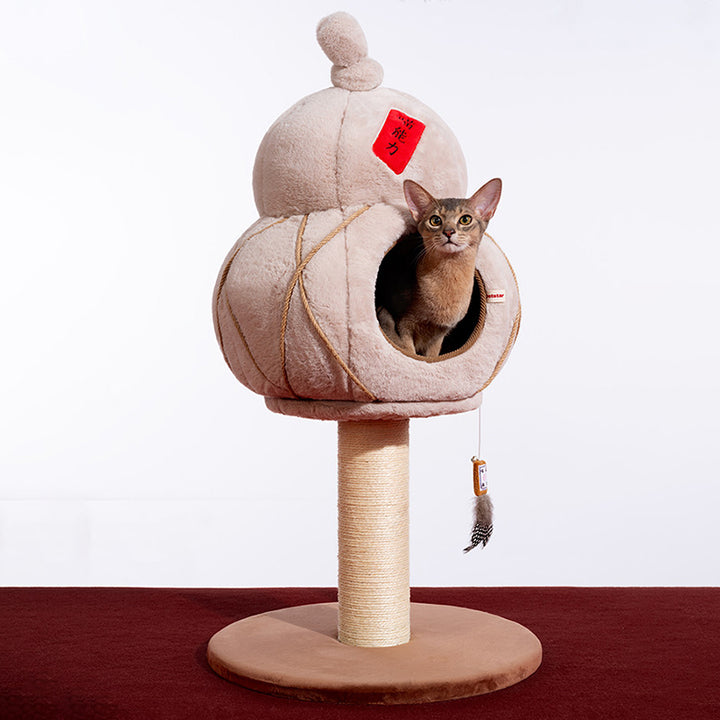 Contemporary Creative Cylindrical Gourd-Shaped Particleboard Sisal Velvet Cat Tree &amp; Condo 1 - Condo For Living Room
