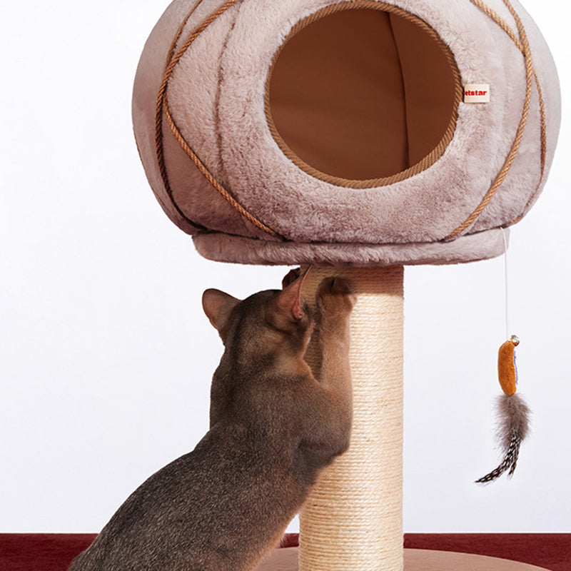 Contemporary Creative Cylindrical Gourd-Shaped Particleboard Sisal Velvet Cat Tree &amp; Condo 1 - Condo For Living Room