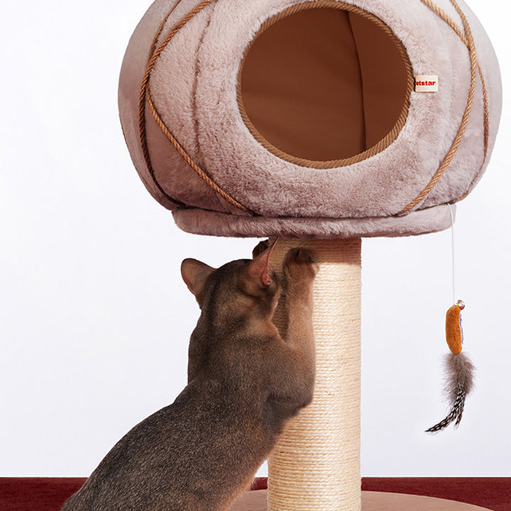 Contemporary Creative Cylindrical Gourd-Shaped Particleboard Sisal Velvet Cat Tree &amp; Condo 1 - Condo For Living Room