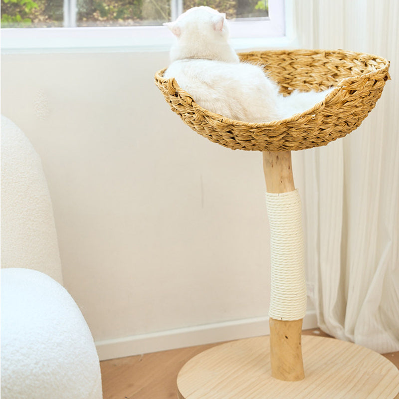 Contemporary Creative Cylindrical Bowl-Shaped Pine Camphor Tree Trunk Kraft Paper Rope PE Rattan Cat Tree &amp; Condo 1 - Condo For Living Room