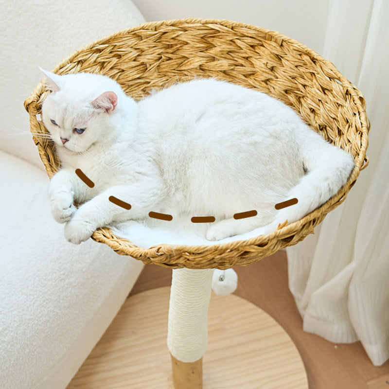 Contemporary Creative Cylindrical Bowl-Shaped Pine Camphor Tree Trunk Kraft Paper Rope PE Rattan Cat Tree &amp; Condo 1 - Condo For Living Room