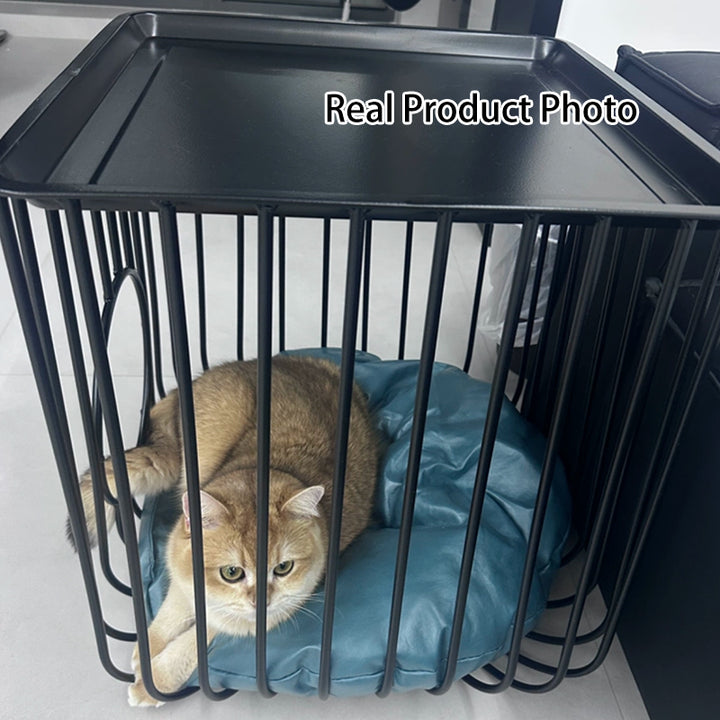 ベッドルーム用 モダンミニマル 円筒・長方形 中空デザイン アイアン×テックファブリック キャットベッド 