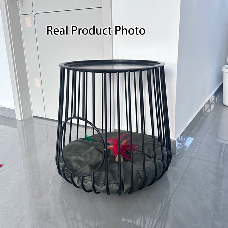 ベッドルーム用 モダンミニマル 円筒・長方形 中空デザイン アイアン×テックファブリック キャットベッド 