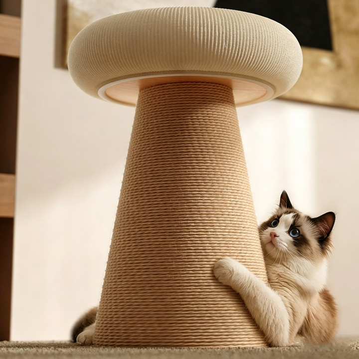 Contemporary Nordic Cone-Shaped Cylindrical Round Corduroy Hemp Rope Plywood Cat Tree &amp; Condo 1 - Condo For Living Room