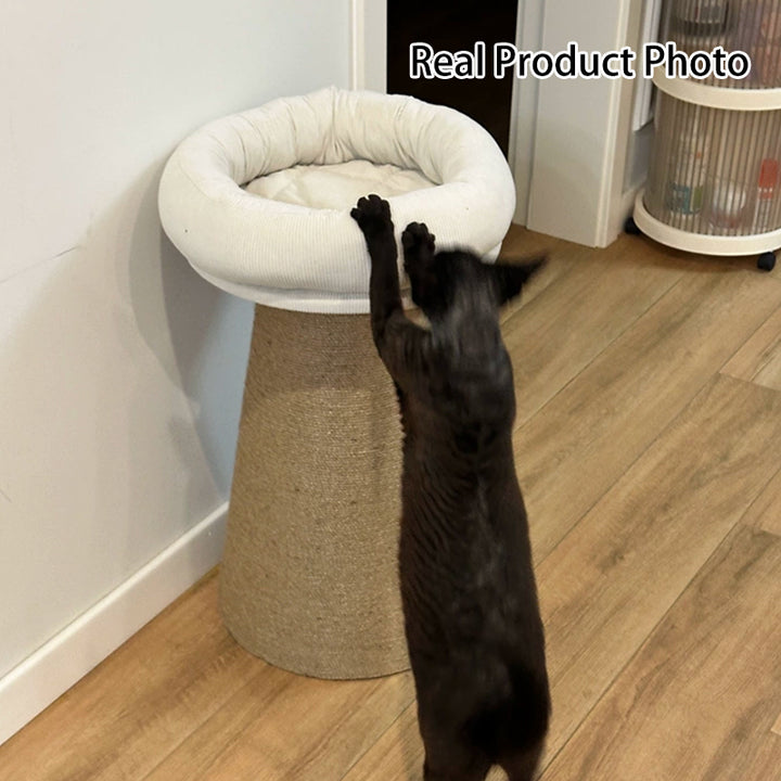 Contemporary Nordic Cone-Shaped Cylindrical Round Corduroy Hemp Rope Plywood Cat Tree &amp; Condo 1 - Condo For Living Room