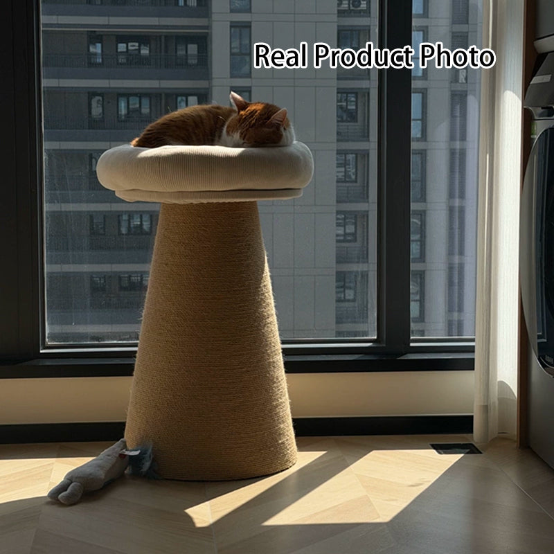 Contemporary Nordic Cone-Shaped Cylindrical Round Corduroy Hemp Rope Plywood Cat Tree &amp; Condo 1 - Condo For Living Room