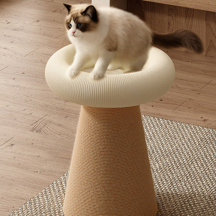 Contemporary Nordic Cone-Shaped Cylindrical Round Corduroy Hemp Rope Plywood Cat Tree &amp; Condo 1 - Condo For Living Room