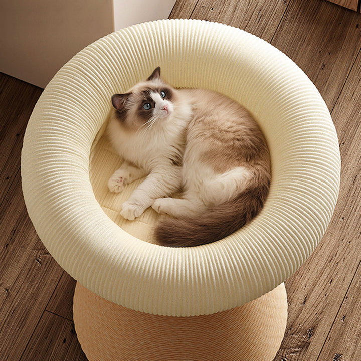 Contemporary Nordic Cone-Shaped Cylindrical Round Corduroy Hemp Rope Plywood Cat Tree &amp; Condo 1 - Condo For Living Room