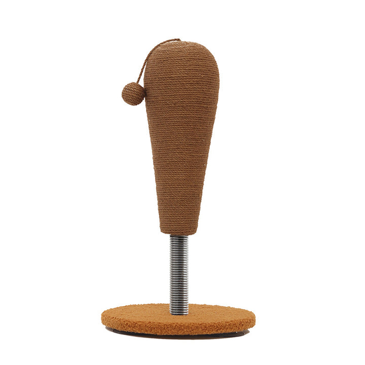 Moderner kreativer zylindrisch-kugelförmiger Katzenkratzbaum aus Hanfseil, Samt, Stahl und MDF mit Spielball für das Wohnzimmer 