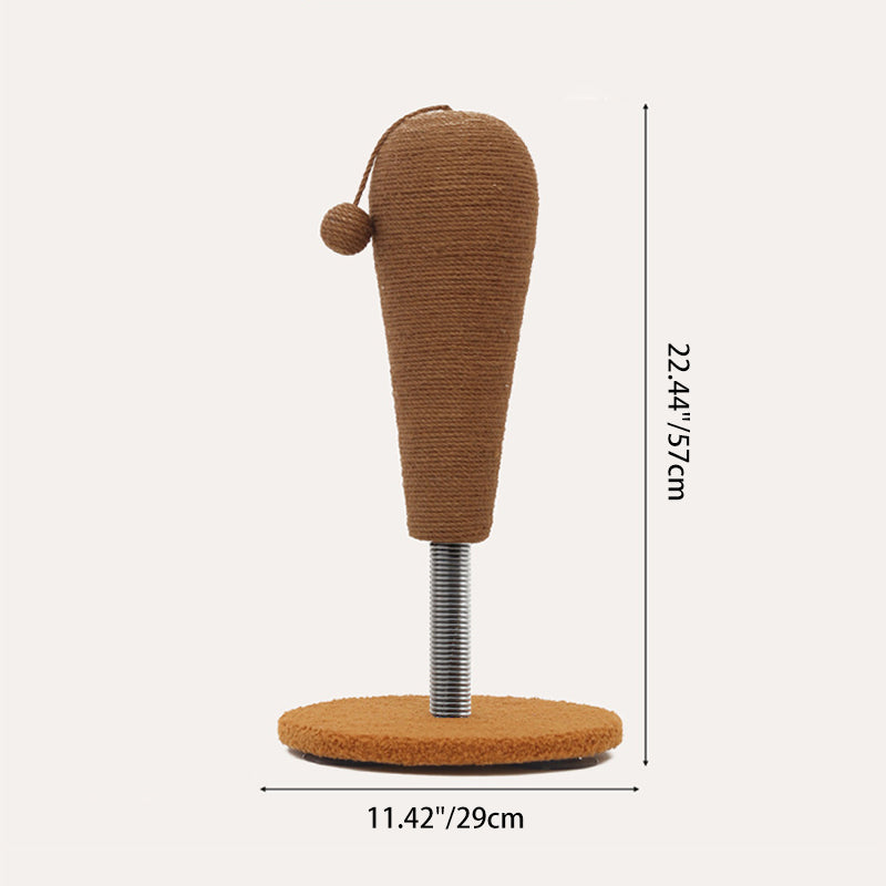 Moderner kreativer zylindrisch-kugelförmiger Katzenkratzbaum aus Hanfseil, Samt, Stahl und MDF mit Spielball für das Wohnzimmer 