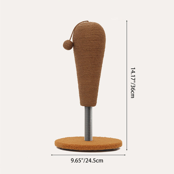 Moderner kreativer zylindrisch-kugelförmiger Katzenkratzbaum aus Hanfseil, Samt, Stahl und MDF mit Spielball für das Wohnzimmer 