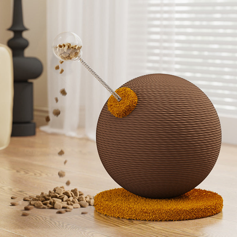 Moderner kreativer zylindrisch-kugelförmiger Katzenkratzbaum aus Hanfseil, Samt, Stahl und MDF mit Spielball für das Wohnzimmer 