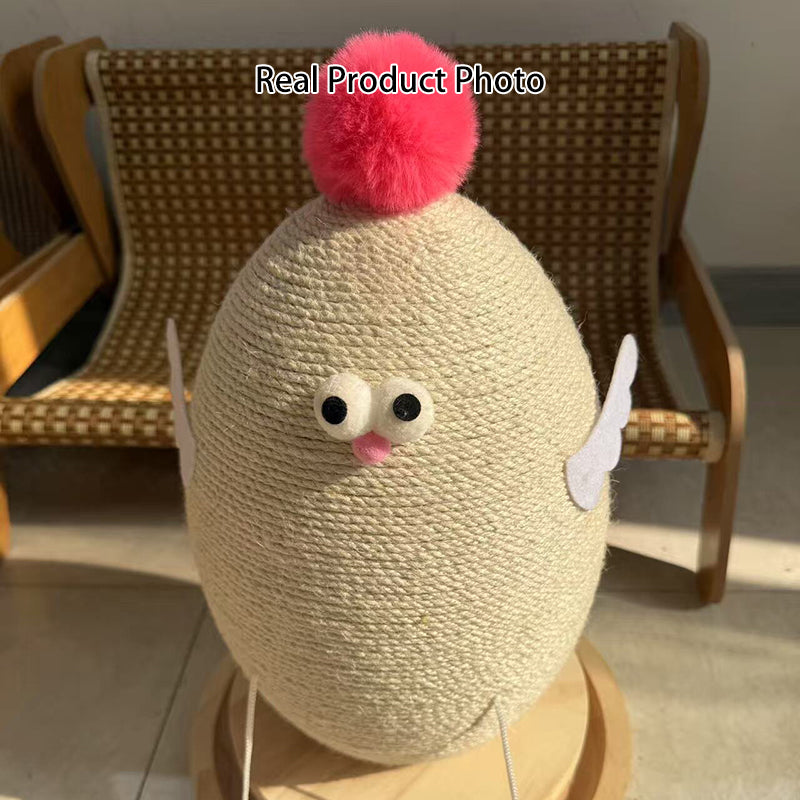Contemporary Creative Cylindrical Chicken-Shaped Hemp Rope Medium Density Fiberboard Rotating Cat Scratching Post With Toy Ball For Living Room