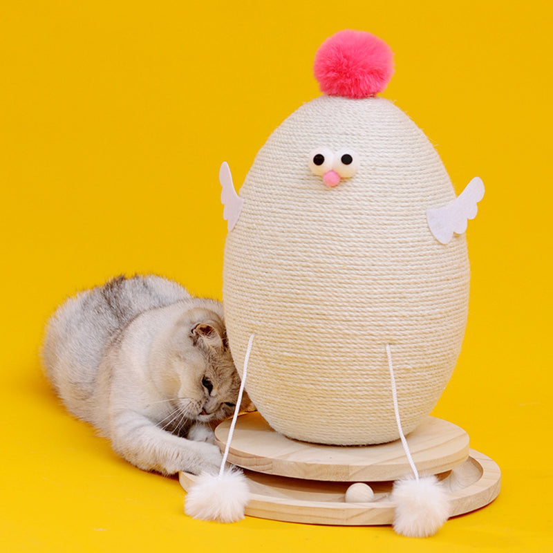 Contemporary Creative Cylindrical Chicken-Shaped Hemp Rope Medium Density Fiberboard Rotating Cat Scratching Post With Toy Ball For Living Room