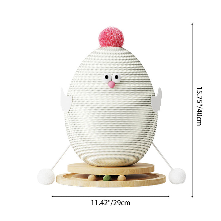 Contemporary Creative Cylindrical Chicken-Shaped Hemp Rope Medium Density Fiberboard Rotating Cat Scratching Post With Toy Ball For Living Room