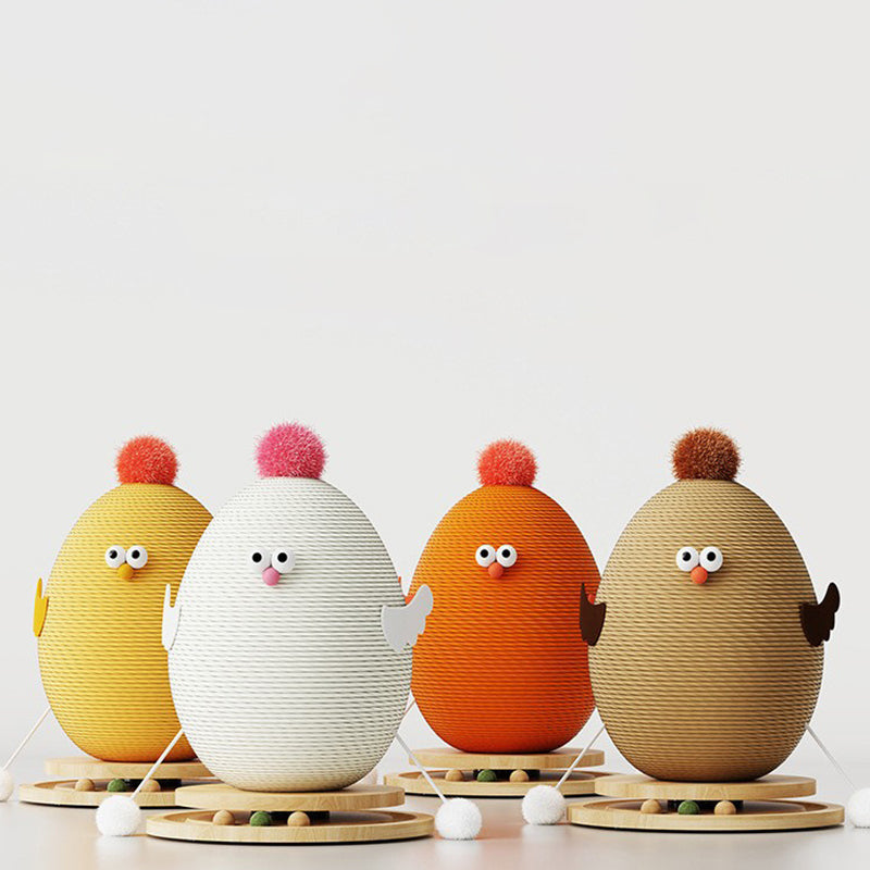 Contemporary Creative Cylindrical Chicken-Shaped Hemp Rope Medium Density Fiberboard Rotating Cat Scratching Post With Toy Ball For Living Room