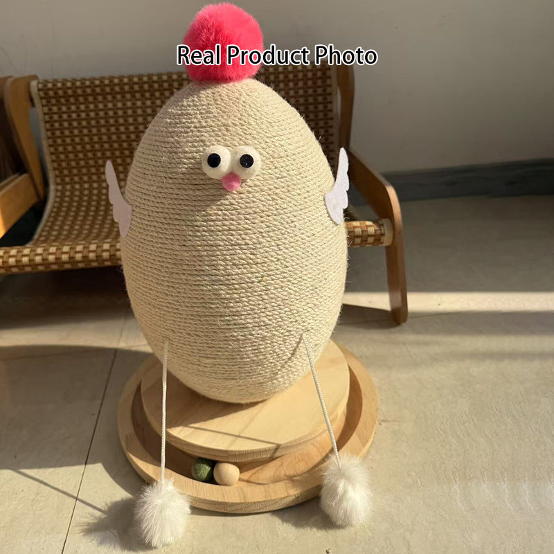 Contemporary Creative Cylindrical Chicken-Shaped Hemp Rope Medium Density Fiberboard Rotating Cat Scratching Post With Toy Ball For Living Room