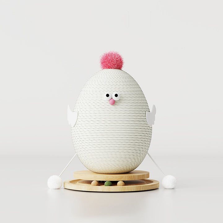 Contemporary Creative Cylindrical Chicken-Shaped Hemp Rope Medium Density Fiberboard Rotating Cat Scratching Post With Toy Ball For Living Room