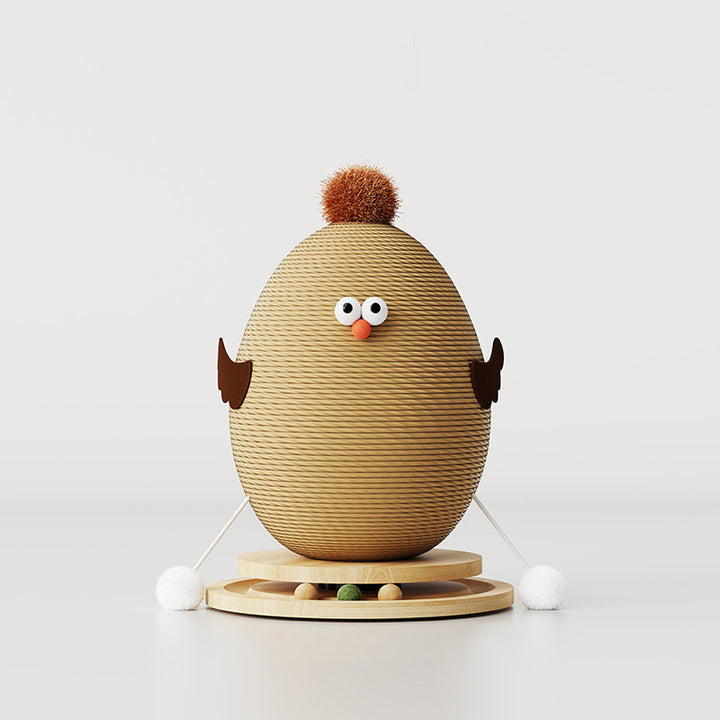 Contemporary Creative Cylindrical Chicken-Shaped Hemp Rope Medium Density Fiberboard Rotating Cat Scratching Post With Toy Ball For Living Room
