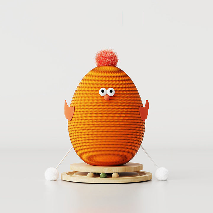 Contemporary Creative Cylindrical Chicken-Shaped Hemp Rope Medium Density Fiberboard Rotating Cat Scratching Post With Toy Ball For Living Room