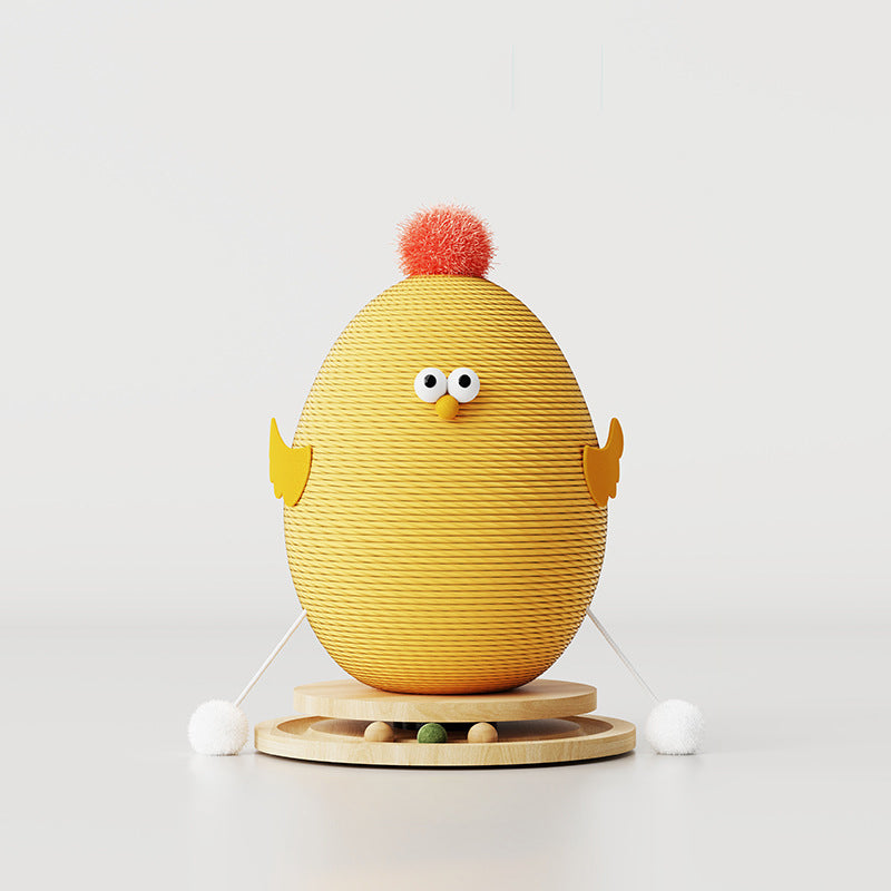 Contemporary Creative Cylindrical Chicken-Shaped Hemp Rope Medium Density Fiberboard Rotating Cat Scratching Post With Toy Ball For Living Room