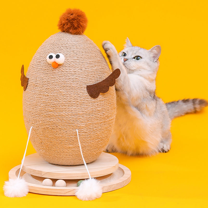 Contemporary Creative Cylindrical Chicken-Shaped Hemp Rope Medium Density Fiberboard Rotating Cat Scratching Post With Toy Ball For Living Room