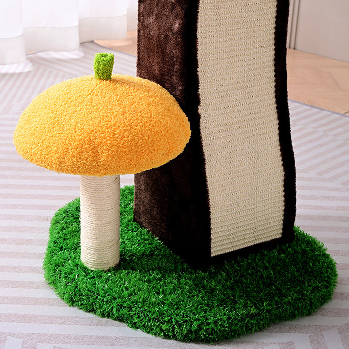 Contemporary Creative Cylindrical Mushroom-Shaped Sisal Fabric Velvet Medium Density Fiberboard Cat Tree &amp; Condo 1-Scratching Post 1-Condo For Living Room