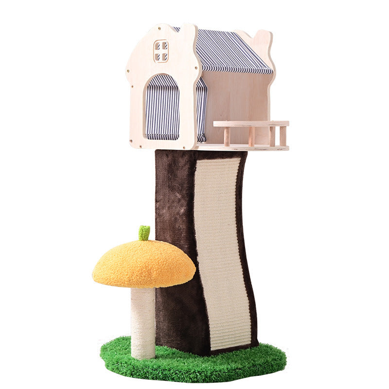 Contemporary Creative Cylindrical Mushroom-Shaped Sisal Fabric Velvet Medium Density Fiberboard Cat Tree &amp; Condo 1-Scratching Post 1-Condo For Living Room
