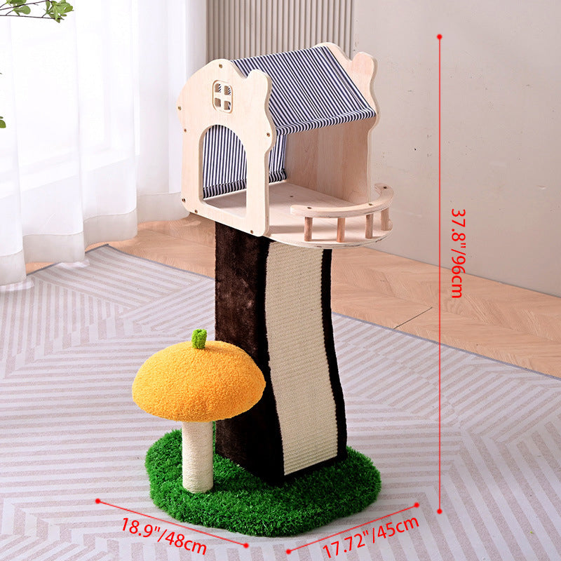 Contemporary Creative Cylindrical Mushroom-Shaped Sisal Fabric Velvet Medium Density Fiberboard Cat Tree &amp; Condo 1-Scratching Post 1-Condo For Living Room