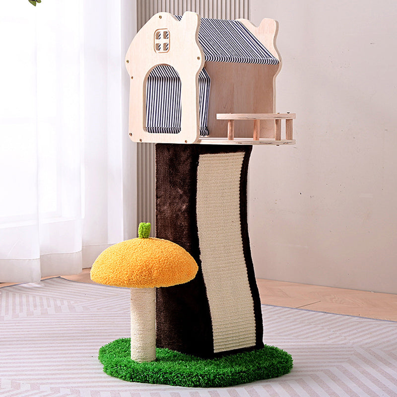 Contemporary Creative Cylindrical Mushroom-Shaped Sisal Fabric Velvet Medium Density Fiberboard Cat Tree &amp; Condo 1-Scratching Post 1-Condo For Living Room