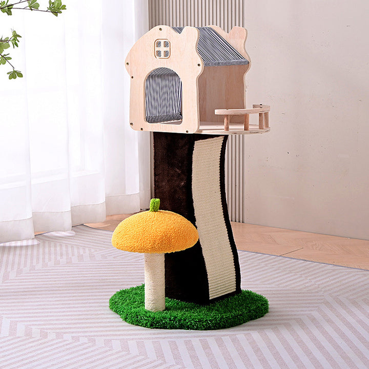 Contemporary Creative Cylindrical Mushroom-Shaped Sisal Fabric Velvet Medium Density Fiberboard Cat Tree &amp; Condo 1-Scratching Post 1-Condo For Living Room