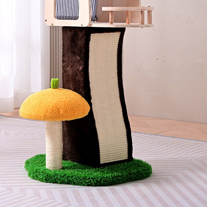 Contemporary Creative Cylindrical Mushroom-Shaped Sisal Fabric Velvet Medium Density Fiberboard Cat Tree &amp; Condo 1-Scratching Post 1-Condo For Living Room