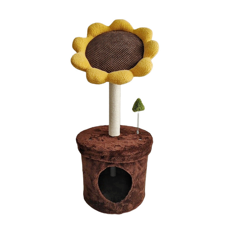 Contemporary Creative Sunflower-Shaped Teddy Fleece Corduroy Velvet Medium Density Fiberboard Sisal Cat Bed With Toy For Bedroom