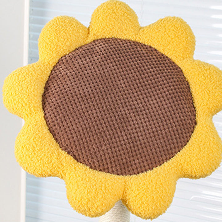 Contemporary Creative Sunflower-Shaped Teddy Fleece Corduroy Velvet Medium Density Fiberboard Sisal Cat Bed With Toy For Bedroom
