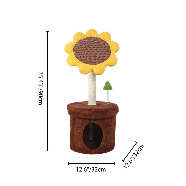 Contemporary Creative Sunflower-Shaped Teddy Fleece Corduroy Velvet Medium Density Fiberboard Sisal Cat Bed With Toy For Bedroom