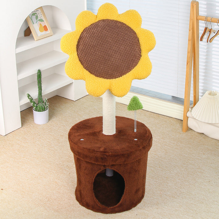 Contemporary Creative Sunflower-Shaped Teddy Fleece Corduroy Velvet Medium Density Fiberboard Sisal Cat Bed With Toy For Bedroom